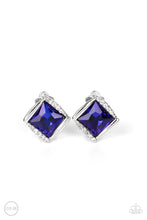 Load image into Gallery viewer, Sparkled Squared Blue Clip-On Earring

