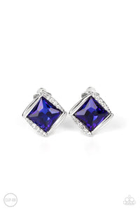 Sparkled Squared Blue Clip-On Earring