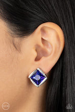 Load image into Gallery viewer, Sparkled Squared Blue Clip-On Earring
