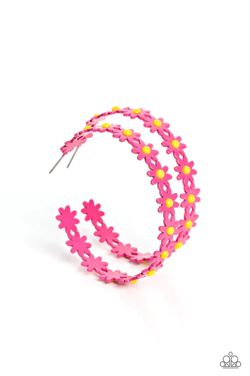 Daisy Disposition Pink Hoop Earring